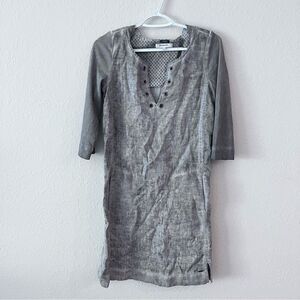 Sandwich 100% Linen V Neck Gray Pockets 3/4 Sleeve Dress Size 34